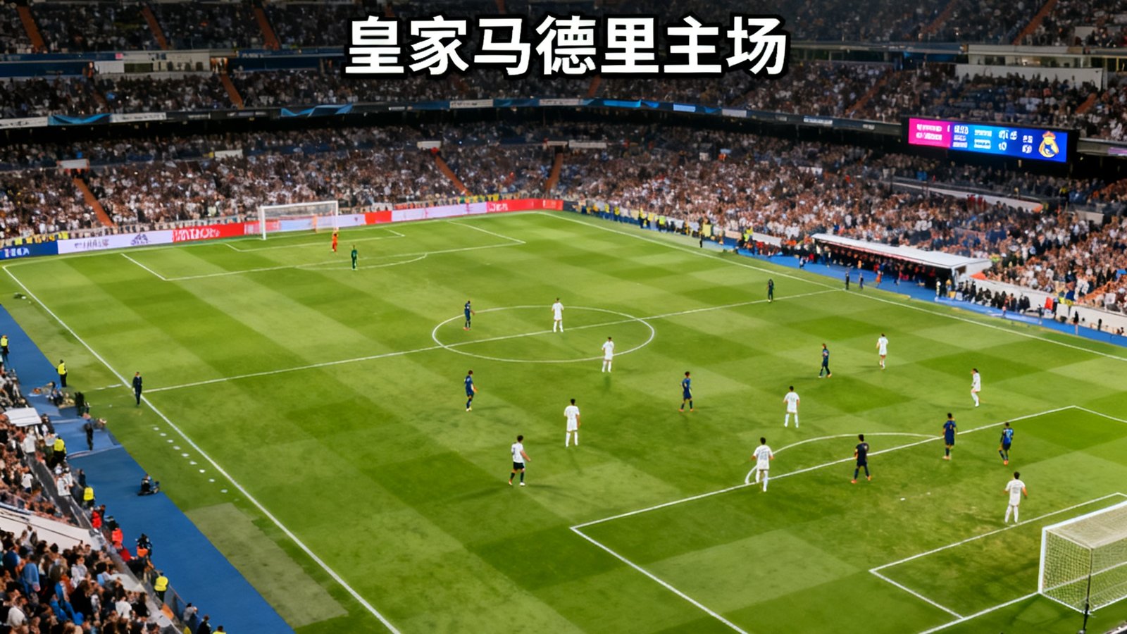 欧冠联赛高清直播频道画面截图，显示皇家马德里主场伯纳乌球场的比赛实况